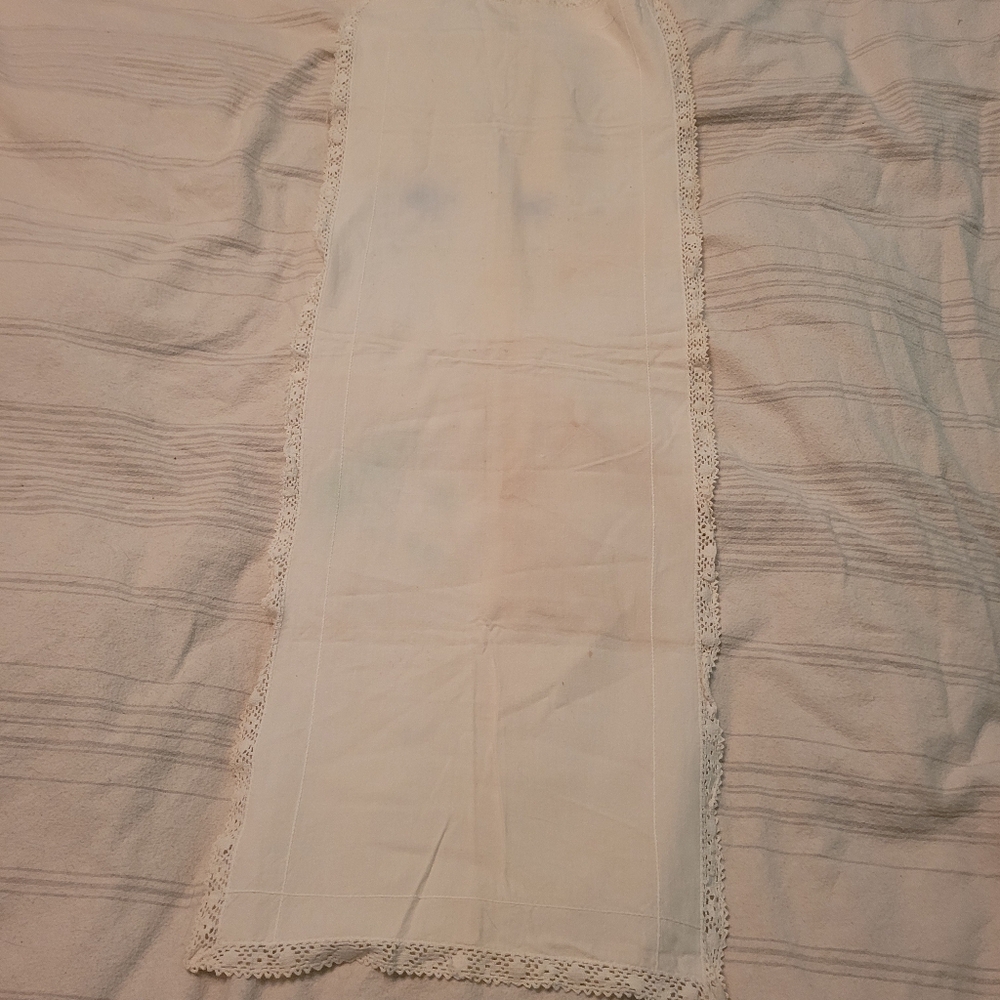Cream Linen Table Runner with Lace Trim Please See Measurements